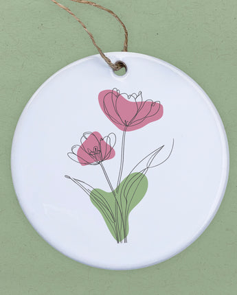 Pink Hand Drawn Flower - Ornament