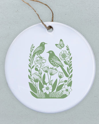 Linocut Spring Birds - Ornament