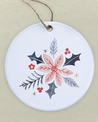 Hand Drawn Pink Poinsettia - Ornament