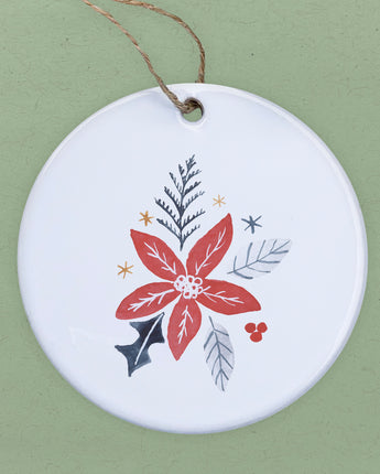 Hand Drawn Red Poinsettia - Ornament