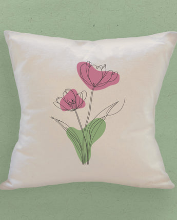 Pink Hand Drawn Flower - Square Canvas Pillow