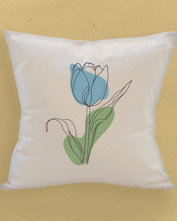 Blue Hand Drawn Tulip - Square Canvas Pillow
