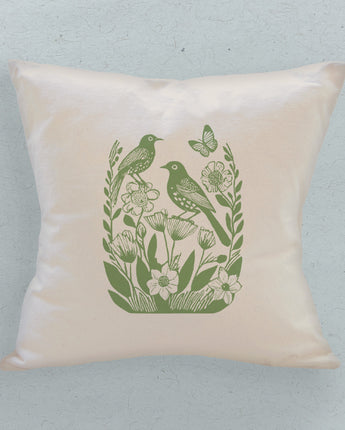 Linocut Spring Birds - Square Canvas Pillow