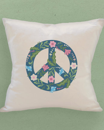 Floral Peace Sign - Square Canvas Pillow