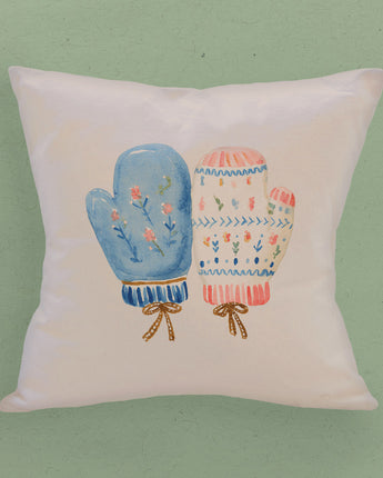 Nordic Floral Mittens - Customizable Square Canvas Pillow