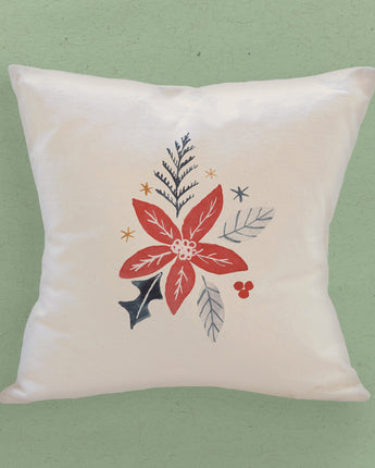 Hand Drawn Red Poinsettia - Square Canvas Pillow