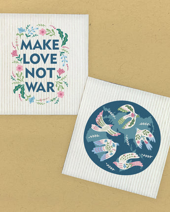 Make Love Not War, World Doves 2pk - Swedish Dish Cloth