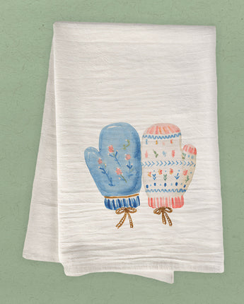 Nordic Floral Mittens - Customizable Cotton Tea Towel