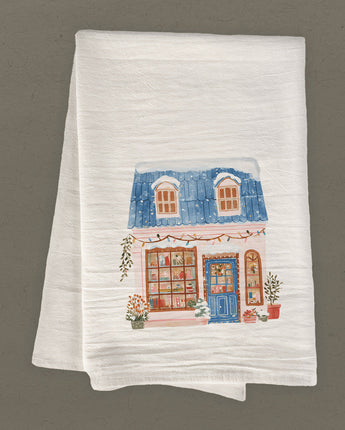 Cozy Winter Storefront - Customizable Cotton Tea Towel