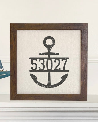 Distressed Anchor w/ Zip Code - Framed Sign