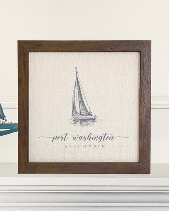 Sailboat w/ City, State - Framed Sign