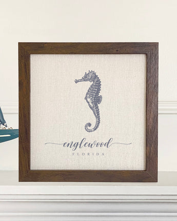 Seahorse w/ City, State - Framed Sign