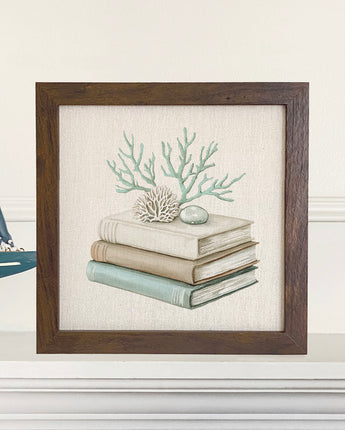 Coastal Book Stack - Customizable Framed Sign