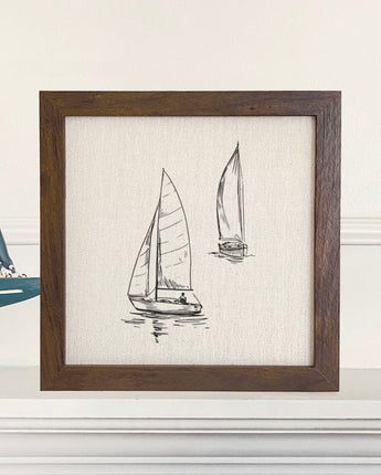 Sketched Sailboats with Sailor - Framed Sign