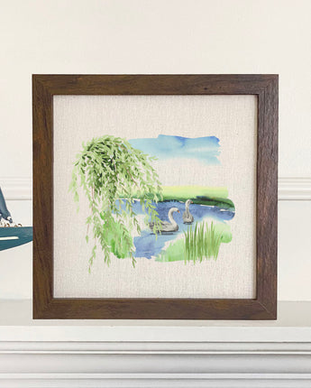 Watercolor Pond Scene (Swan) - Framed Sign