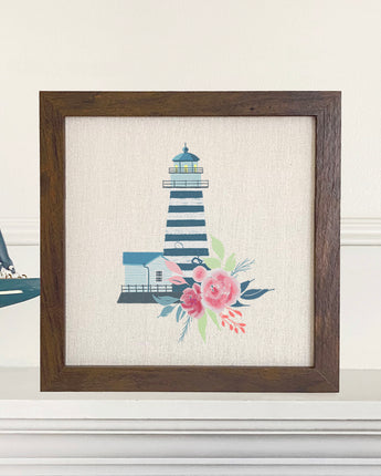 Floral Striped Lighthouse - Framed Sign