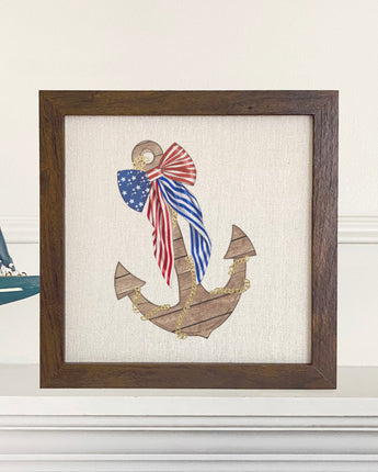 Anchor with Flag Bow - Framed Sign
