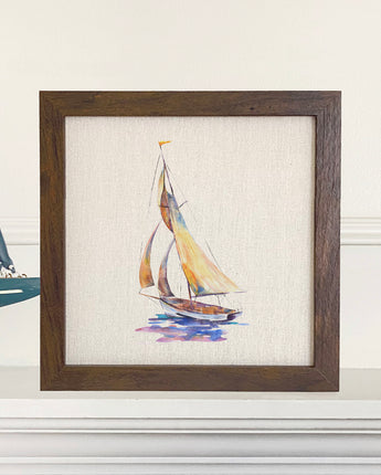 Watercolor Sailboat (Orange) - Framed Sign