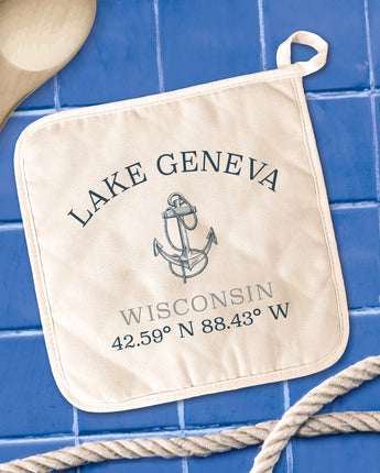 Anchor with Latitude and Longitude - Custom Cotton Pot Holder