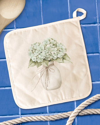 Watercolor Hydrangea Vase - Customizable Cotton Pot Holder
