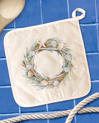Seashell Driftwood Wreath - Customizable Cotton Pot Holder