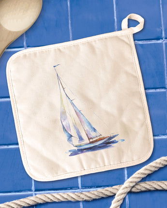 Watercolor Sailboat (Blue) - Cotton Pot Holder