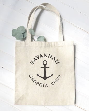 Anchor w/ City and State - Custom Canvas Tote Bag