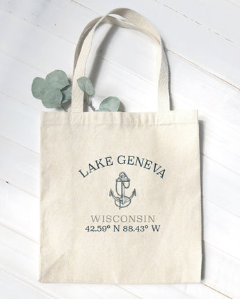 Anchor w/ Latitude and Longitude - Custom Canvas Tote Bag