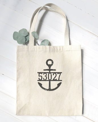 Distressed Anchor w/ Zip Code - Canvas Tote Bag