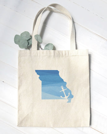 Watercolor State with Anchor - Custom Canvas Tote Bag