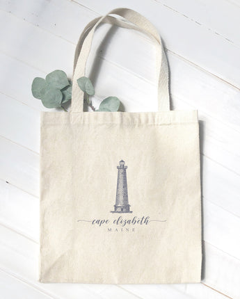 Lighthouse w/ City, State - Canvas Tote Bag