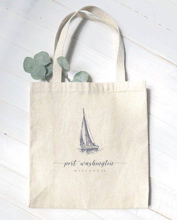 Sailboat w/ City, State - Canvas Tote Bag