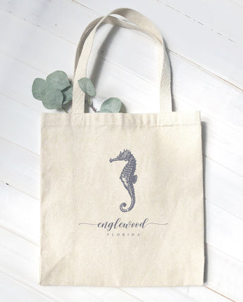 Seahorse w/ City, State - Canvas Tote Bag