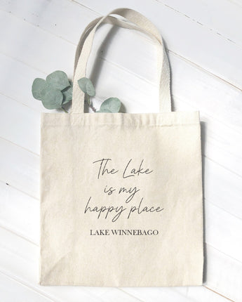 Lake Is My Happy Place - Custom Canvas Tote Bag