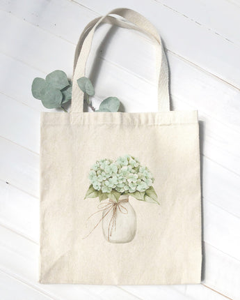 Watercolor Hydrangea Vase - Customizable Canvas Tote Bag