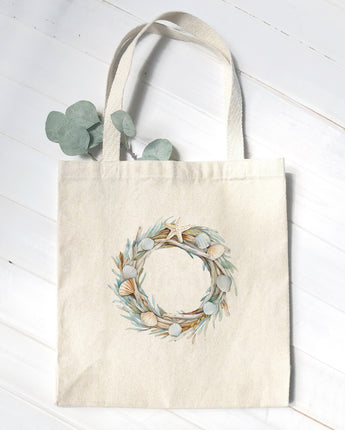 Seashell Driftwood Wreath - Customizable Canvas Tote Bag
