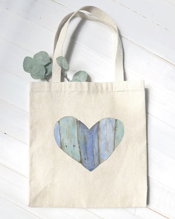 Coastal Wood Heart - Canvas Tote Bag