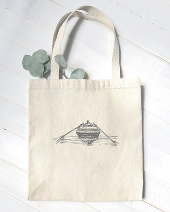 Hand Drawn Rowboat on Water - Canvas Tote Bag
