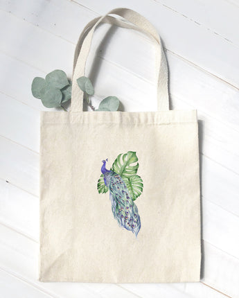 Peacock with Monstera - Canvas Tote Bag
