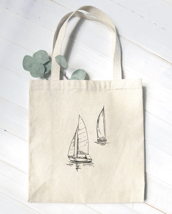 Sketched Sailboats with Sailor - Canvas Tote Bag