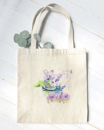 Watercolor Pond Scene (Boat) - Canvas Tote Bag