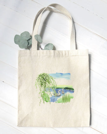 Watercolor Pond Scene (Swan) - Canvas Tote Bag