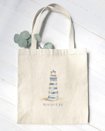 The Merry Lighthouse - Winter Customizable Canvas Tote Bag