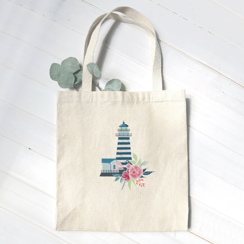 Floral Striped Lighthouse - Canvas Tote Bag