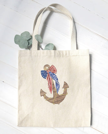 Anchor with Flag Bow - Canvas Tote Bag