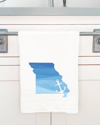 Watercolor State with Anchor - Cotton Tea Towel