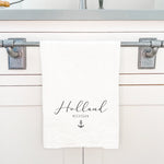 Script City and State with Anchor - Cotton Tea Towel