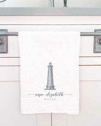 Lighthouse w/ City, State - Custom Cotton Tea Towel