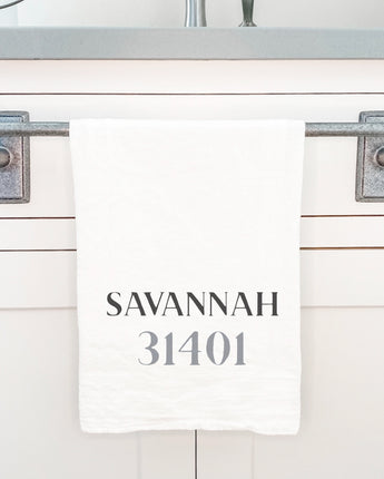 Classic Serif w/ City, Zip - Cotton Tea Towel