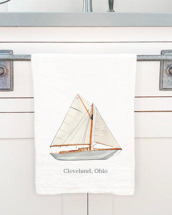 Watercolor Sailboat City State - Cotton Tea Towel